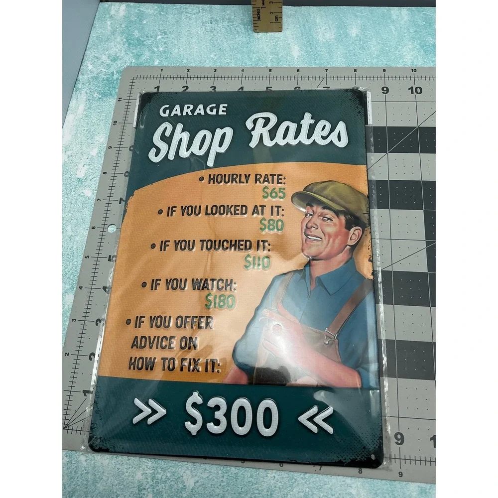Garage‎ Shop Rates Metal Sign Wall Decor Mechanic Man Cave Funny Retro